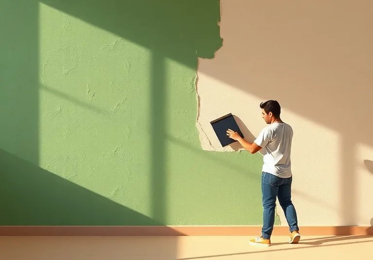 Application d'un enduit décoratif à la lisseuse sur un mur