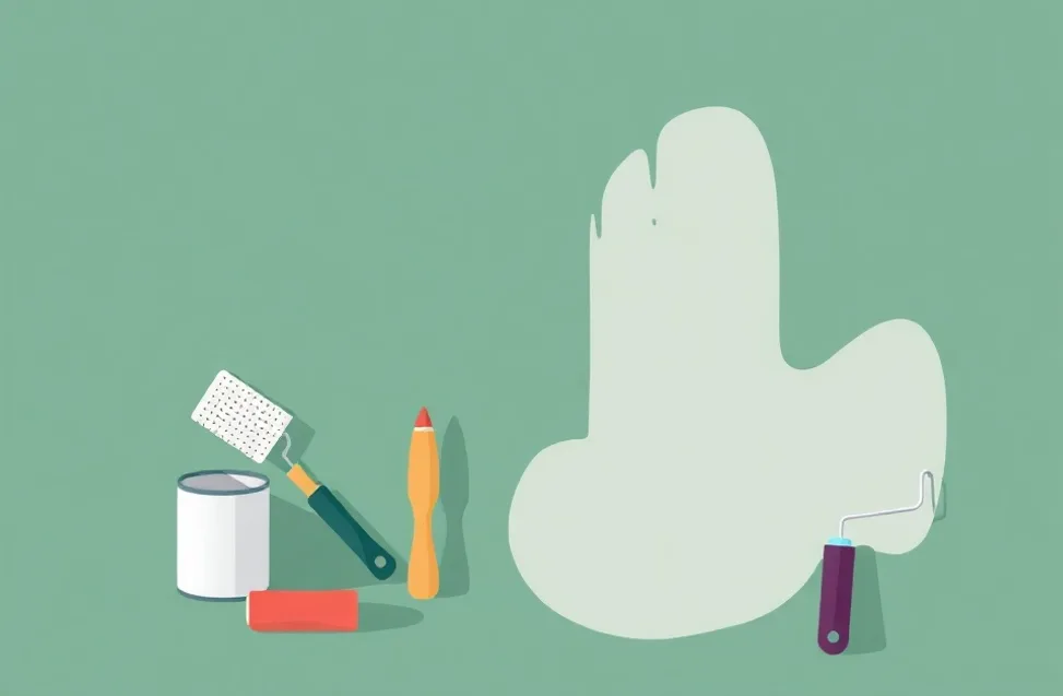 Outils de peinture disposés dans l'ordre des étapes du chantier