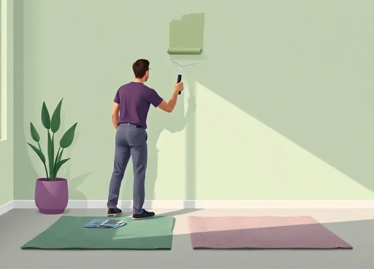 Peintre appliquant la peinture au rouleau sur un mur de salon